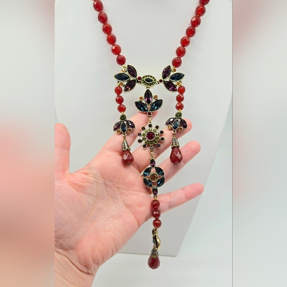 Heidi Daus Genuine Carnelian and Swarovski Crystal Hidden Front Closure Necklace - Picture 7 of 11
